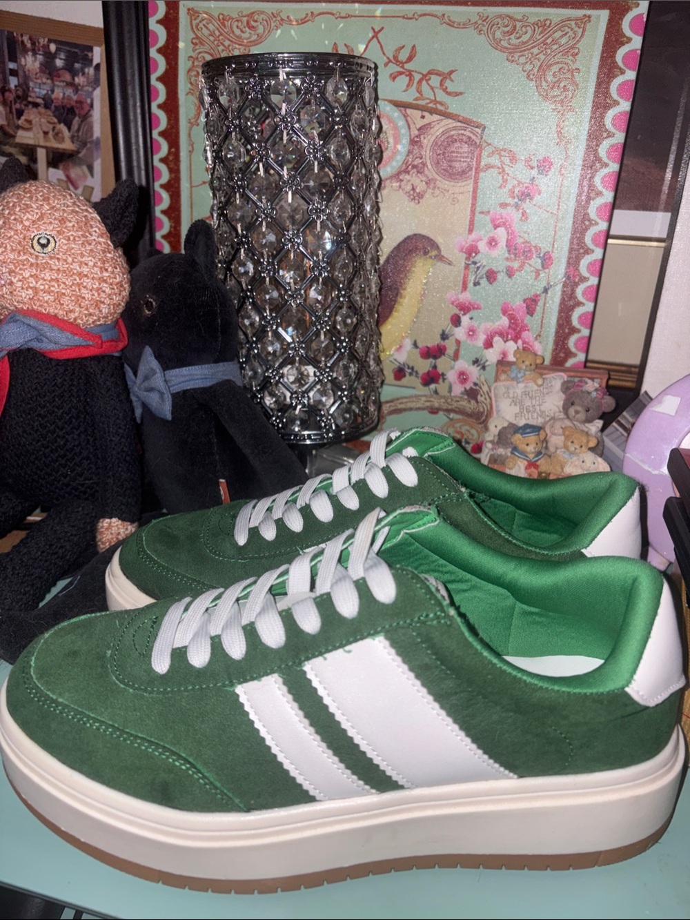 Madden Girl Green and White Platform Sneakers